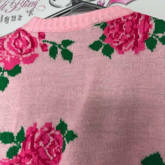 612 league sweater roses knit wool pink green luxe crew neck pull over flowers - Picture 6 of 11